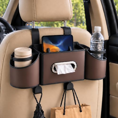 4-in-1 Car Back Seat Organizer with Cup Holders and Tissue Box
