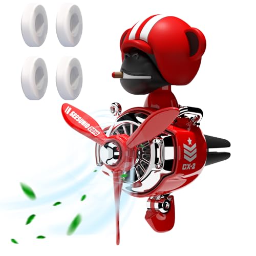 2 Pieces Car Air Fresheners, Cute Bear Pilot Car Diffuser, Propeller Air Outlet Vent Fresheners, Suitable for Automotive Interior Decoration (Bear (A+B)) - Shake Head Style - Red