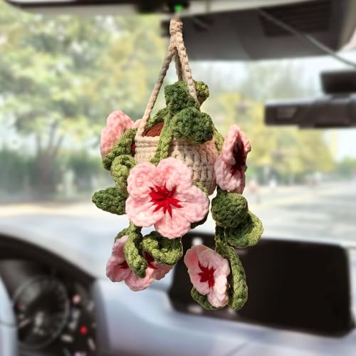 Handmade Crochet Cherry Blossom Rear View Mirror Hanging Ornament