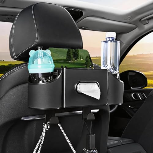 4-in-1 Car Back Seat Organizer with Cup Holders and Tissue Box
