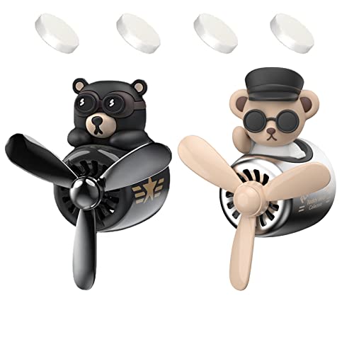 2 Pieces Car Air Fresheners, Cute Bear Pilot Car Diffuser, Propeller Air Outlet Vent Fresheners, Suitable for Automotive Interior Decoration (Bear (A+B)) - Bear (A+B)