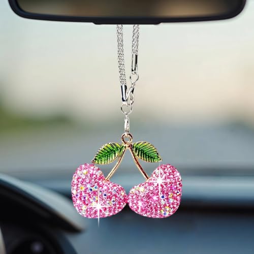 Bling Cherry Car Rear View Mirror Hanging Ornament