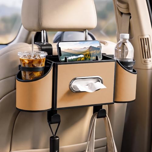 4-in-1 Car Back Seat Organizer with Cup Holders and Tissue Box