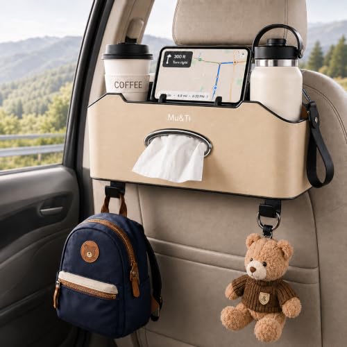 Mu&Ti Back Seat Car Organizer with Cup Holders and Tissue Box