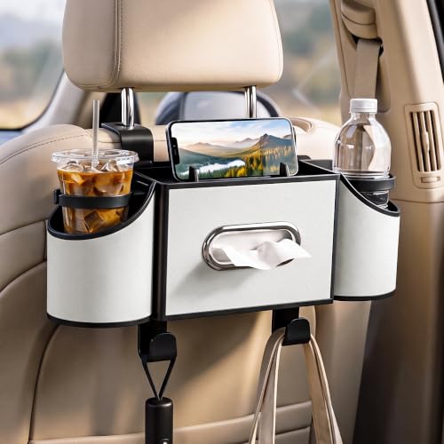 4-in-1 Car Back Seat Organizer with Cup Holders and Tissue Box