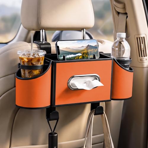 4-in-1 Car Back Seat Organizer with Cup Holders and Tissue Box