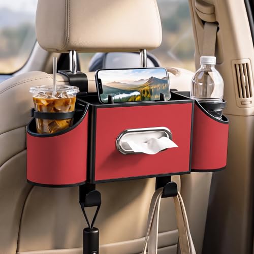 4-in-1 Car Back Seat Organizer with Cup Holders and Tissue Box