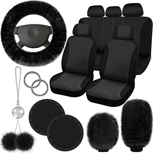 Fulmoon 17 Pcs Fluffy Car Seat Cover Full Set