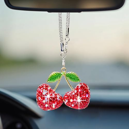 Bling Cherry Car Rear View Mirror Hanging Ornament