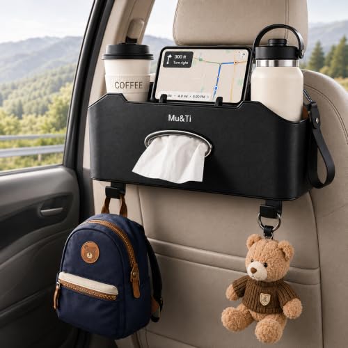 Mu&Ti Back Seat Car Organizer with Cup Holders and Tissue Box
