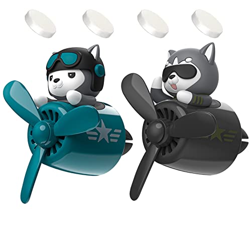 2 Pieces Car Air Fresheners, Cute Bear Pilot Car Diffuser, Propeller Air Outlet Vent Fresheners, Suitable for Automotive Interior Decoration (Bear (A+B)) - dog（A+B）