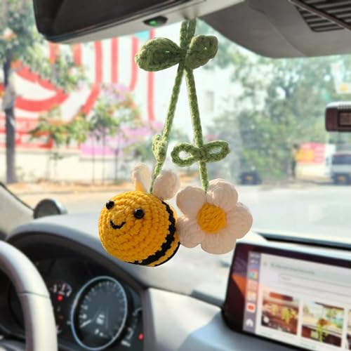 Handmade Crochet Cherry Blossom Rear View Mirror Hanging Ornament