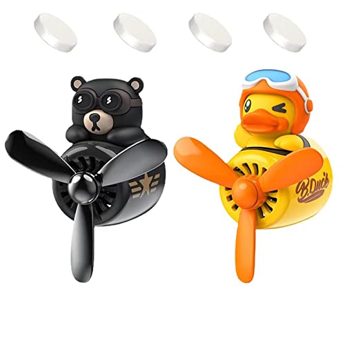 2 Pieces Car Air Fresheners, Cute Bear Pilot Car Diffuser, Propeller Air Outlet Vent Fresheners, Suitable for Automotive Interior Decoration (Bear (A+B)) - Bear+Duck