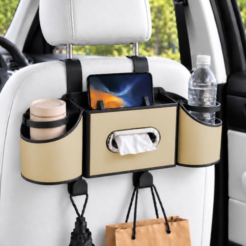 4-in-1 Car Back Seat Organizer with Cup Holders and Tissue Box