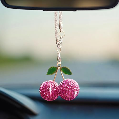 Bling Cherry Car Rear View Mirror Hanging Ornament