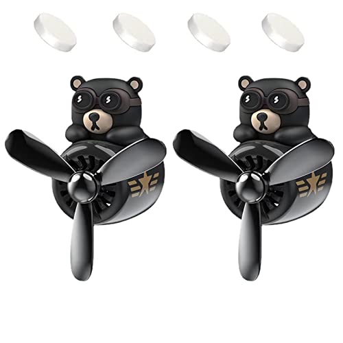 2 Pieces Car Air Fresheners, Cute Bear Pilot Car Diffuser, Propeller Air Outlet Vent Fresheners, Suitable for Automotive Interior Decoration (Bear (A+B)) - bear+bear