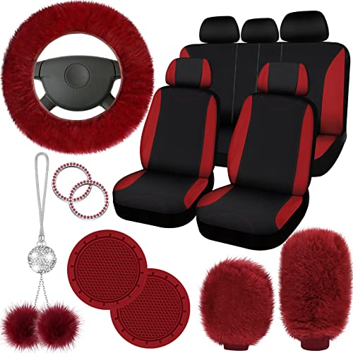 Fulmoon 17 Pcs Fluffy Car Seat Cover Full Set