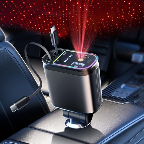 66W Retractable Car Charger 4 in 1 with Dual Type C Cables