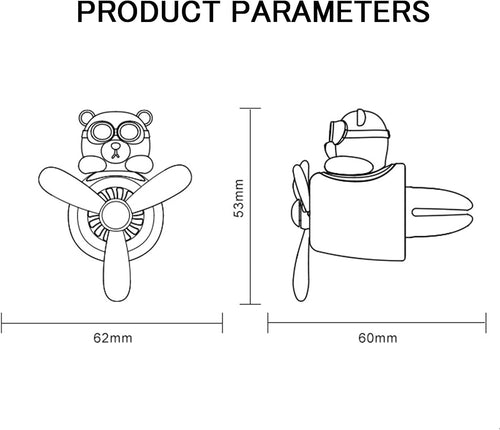 2 Pieces Car Air Fresheners, Cute Bear Pilot Car Diffuser, Propeller Air Outlet Vent Fresheners, Suitable for Automotive Interior Decoration (Bear (A+B))