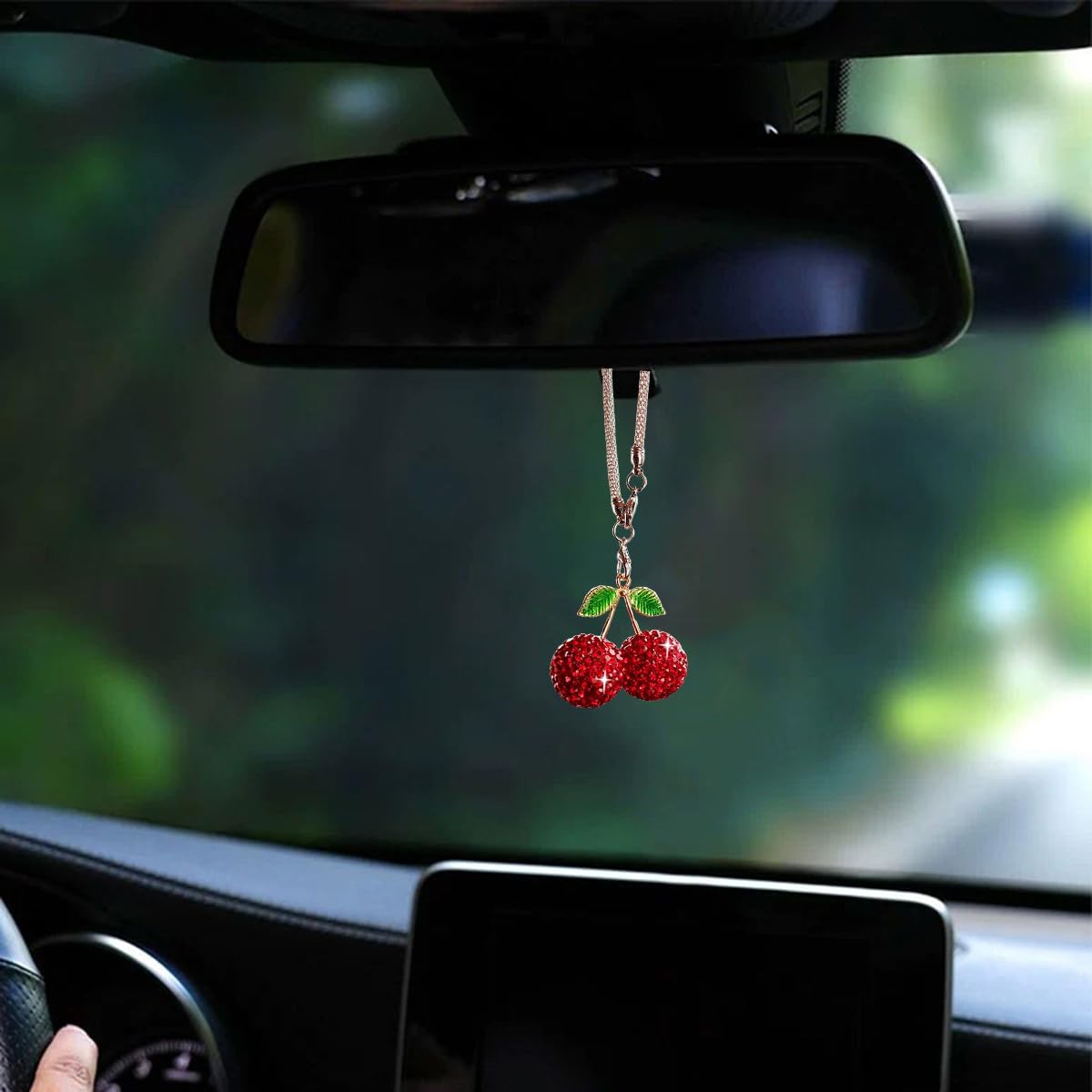 Bling Cherry Car Rear View Mirror Hanging Ornament