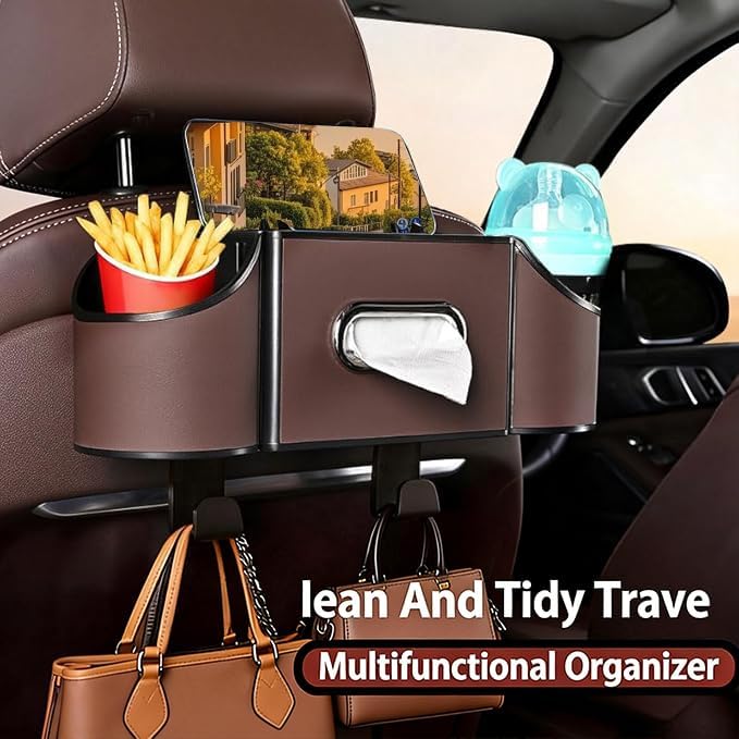 4-in-1 Car Back Seat Organizer with Cup Holders and Tissue Box