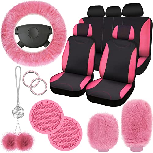 Fulmoon 17 Pcs Fluffy Car Seat Cover Full Set