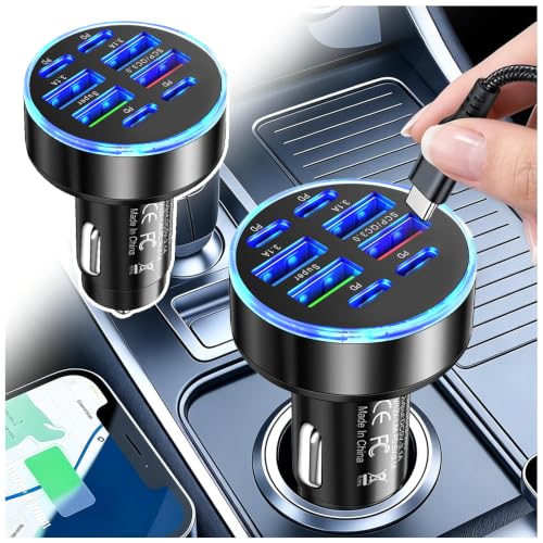 8-Port Car Charger Adapter with 4 Type-C & 4 USB