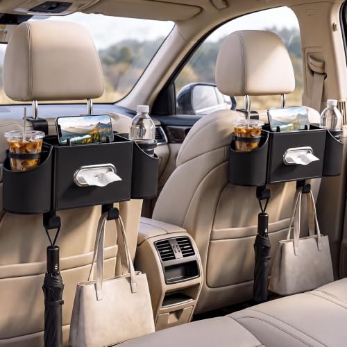 4-in-1 Car Back Seat Organizer with Cup Holders and Tissue Box
