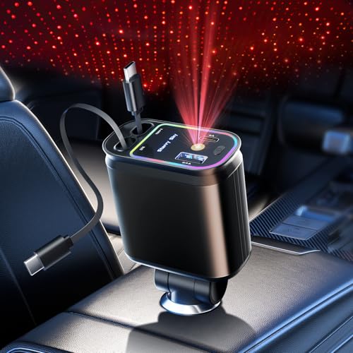 66W Retractable Car Charger 4 in 1 with Dual Type C Cables