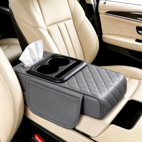 5-in-1 Center Console Cover Organizer with Cup Holder and Tissue Box
