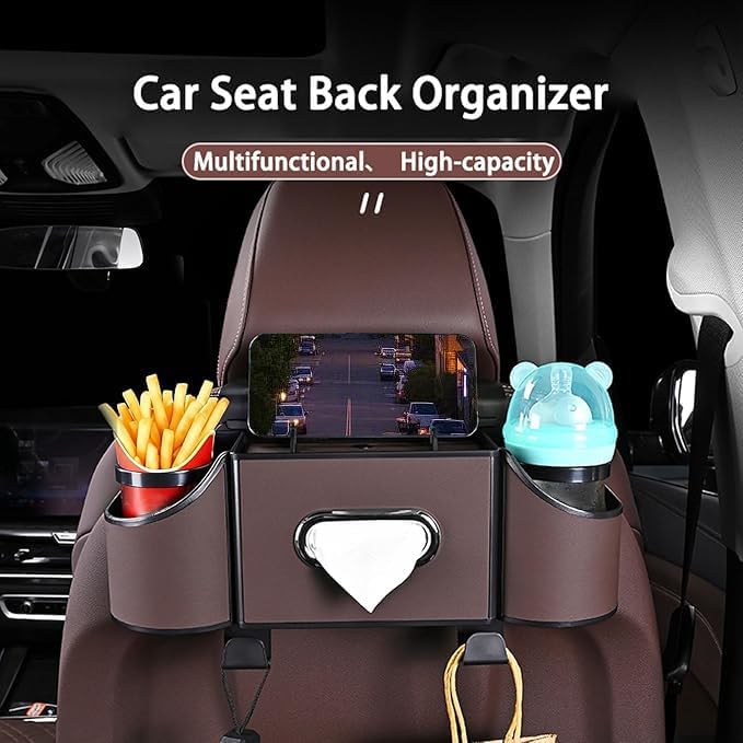 4-in-1 Car Back Seat Organizer with Cup Holders and Tissue Box