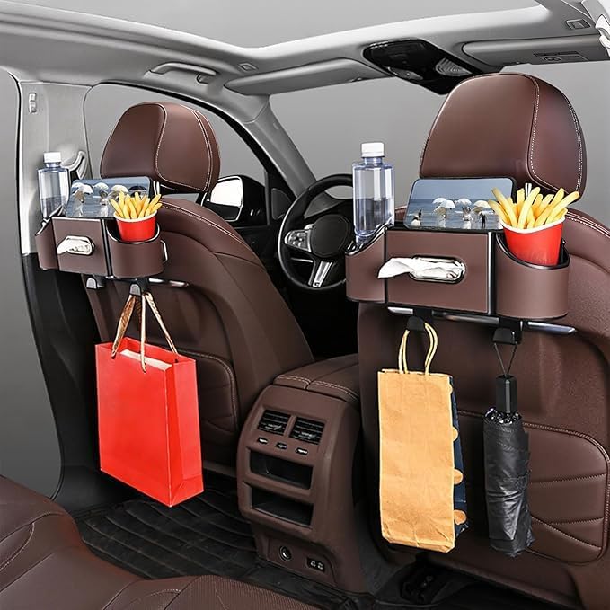4-in-1 Car Back Seat Organizer with Cup Holders and Tissue Box