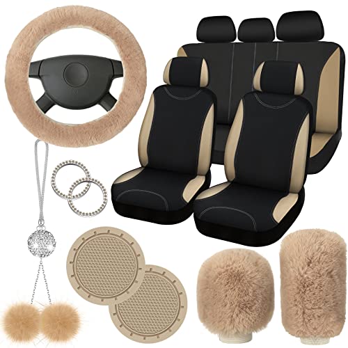 Fulmoon 17 Pcs Fluffy Car Seat Cover Full Set