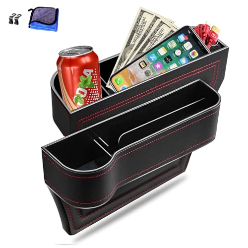 Car Seat Gap Filler Organizer, 2 Pack Multifunctional Car Seat Organizer, Auto Console Side Storage Box with Cup Holders 2 Seat Hooks for Drink, Car Organizer Front Seat for Holding Phone, Sunglasses - 1-New Version