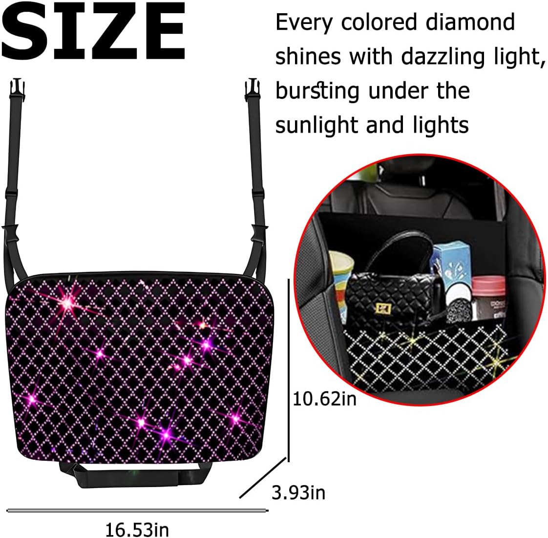Rhinestone Car Net Pocket Handbag Holder Backseat Organizer