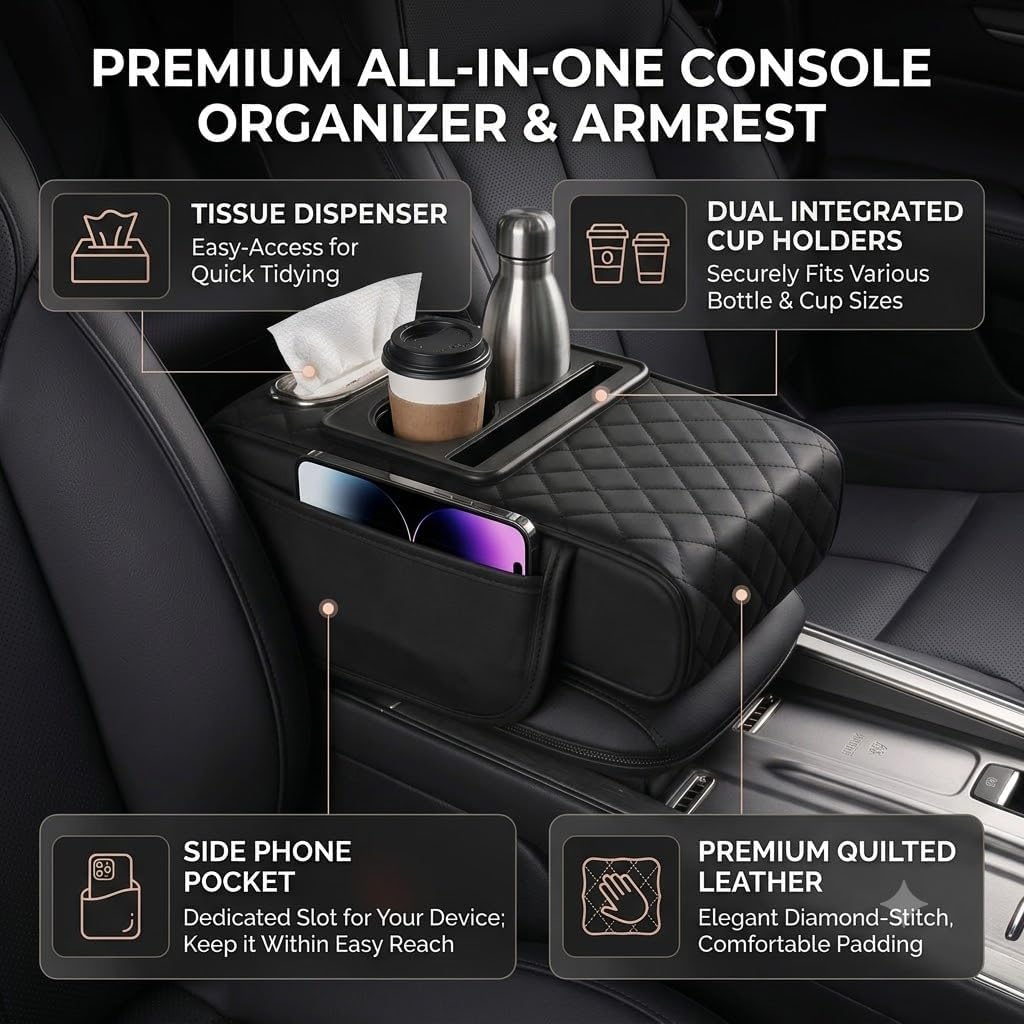 Zpana 4 in 1 Car Center Console Armrest Pillow Memory Foam