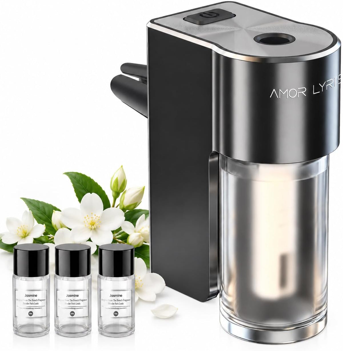 Car Air Freshener Diffuser, Smart Car Vent Air Freshener, 3 Speed Adjustable, Rechargeable, Intelligent Auto On/Off, Long Lasting Fragrance, 3 x 10ml Essential Oils, Jasmine