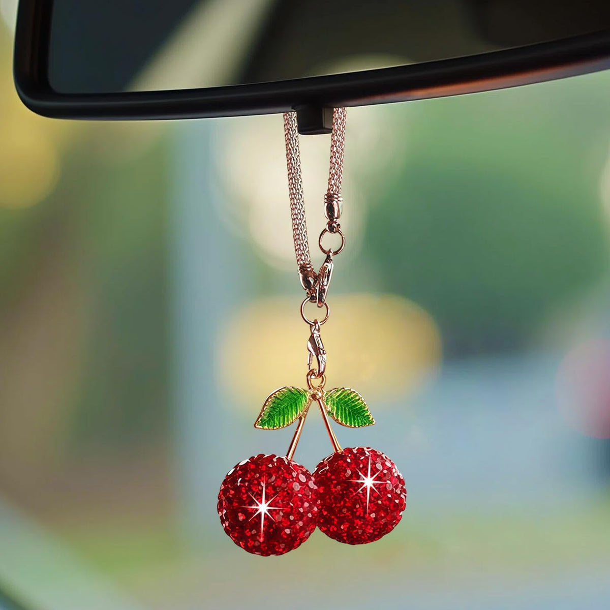 Bling Cherry Car Rear View Mirror Hanging Ornament