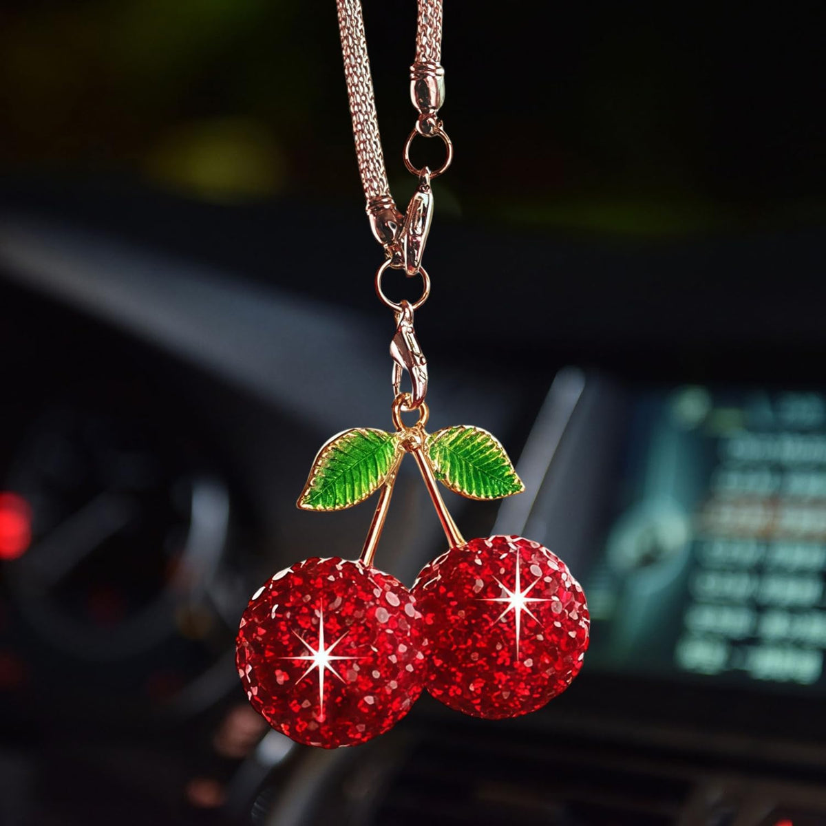 Bling Cherry Car Rear View Mirror Hanging Ornament