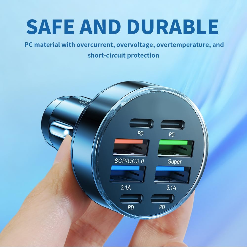8-Port Car Charger Adapter with 4 Type-C & 4 USB