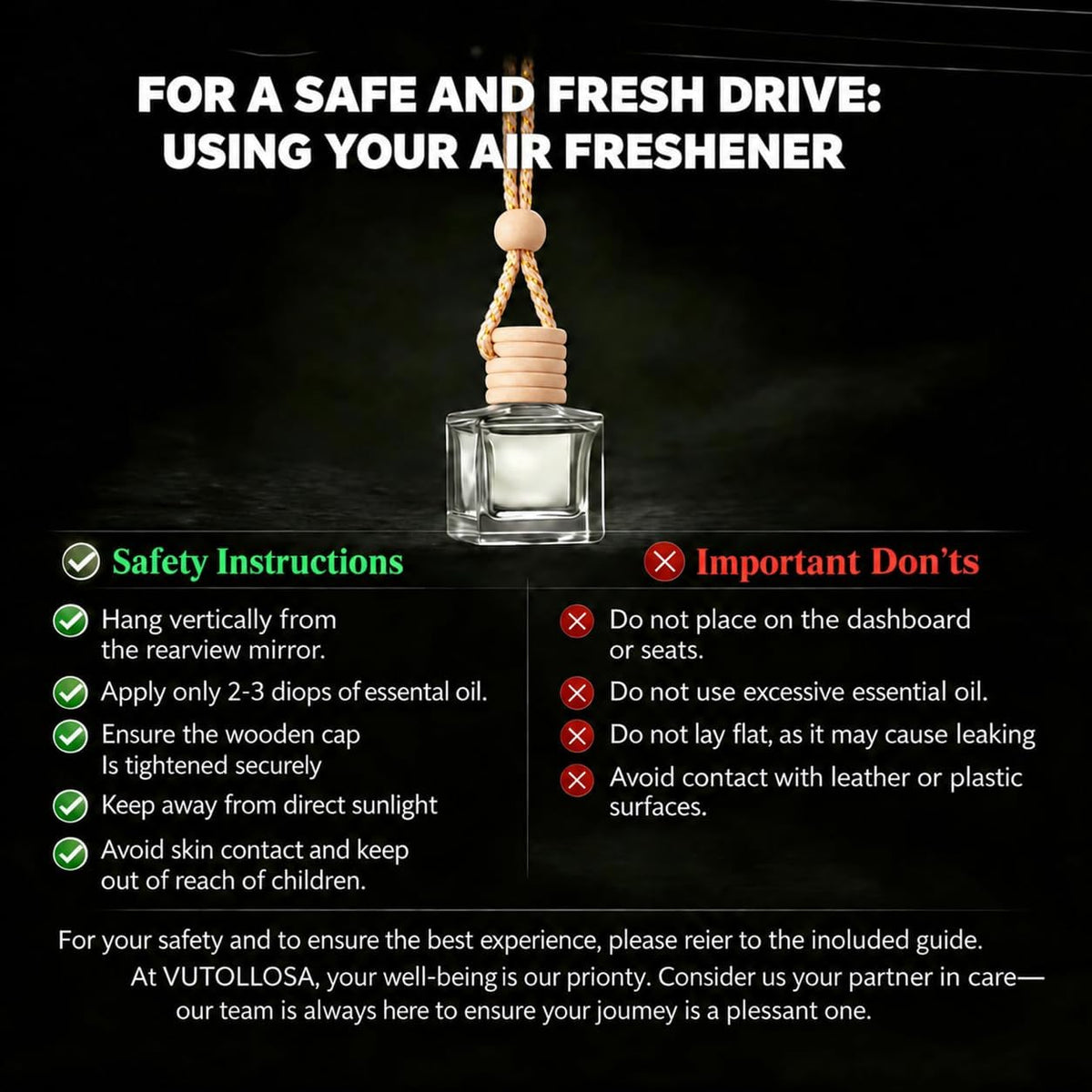2Pack Car Air Freshener, Vanilla Essential Oil Diffuser, Hanging Car Odor Eliminator Long-Lasting Fragrance