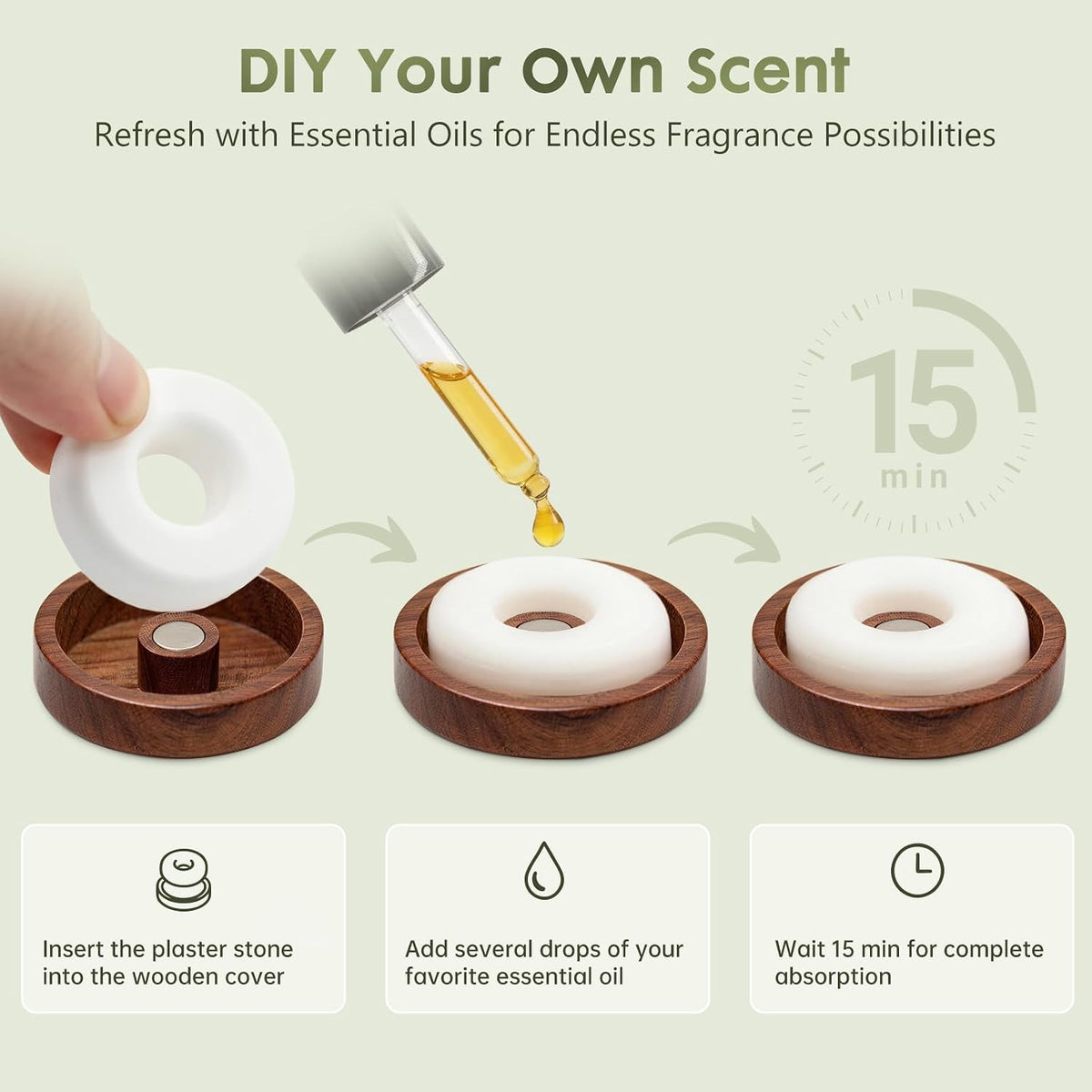 Car Air Freshener Wood Diffuser 2 Pack, Vent Clip Long Lasting Scent, Walnut Odor Eliminator Auto Accessories for Women Men, 4 Essential Oil Tablets (Grove, Ocean, Coconut and Linen)