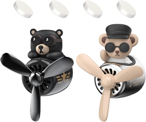 2 Pieces Car Air Fresheners, Cute Bear Pilot Car Diffuser, Propeller Air Outlet Vent Fresheners, Suitable for Automotive Interior Decoration (Bear (A+B))