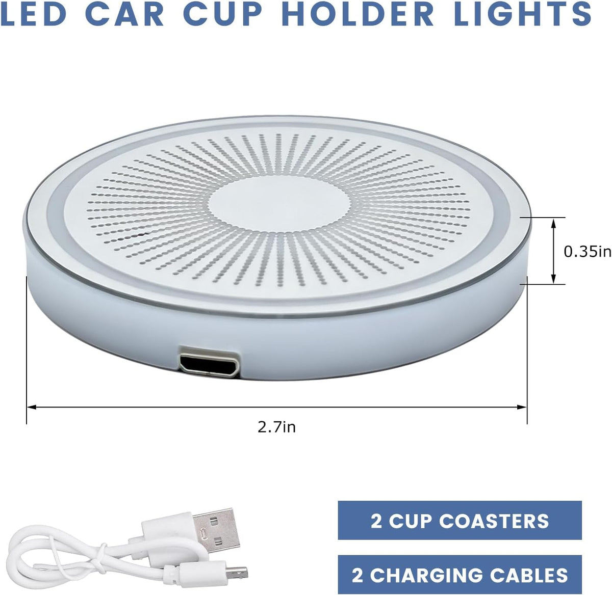 2 PCS LED Car Cup Holder Lights, 7 Colors Changing Waterproof Cup Pad with Vibration Sensor, USB Charging Intelligent Drink Coaster Interior Atmosphere Lamp for Car SUV Truck