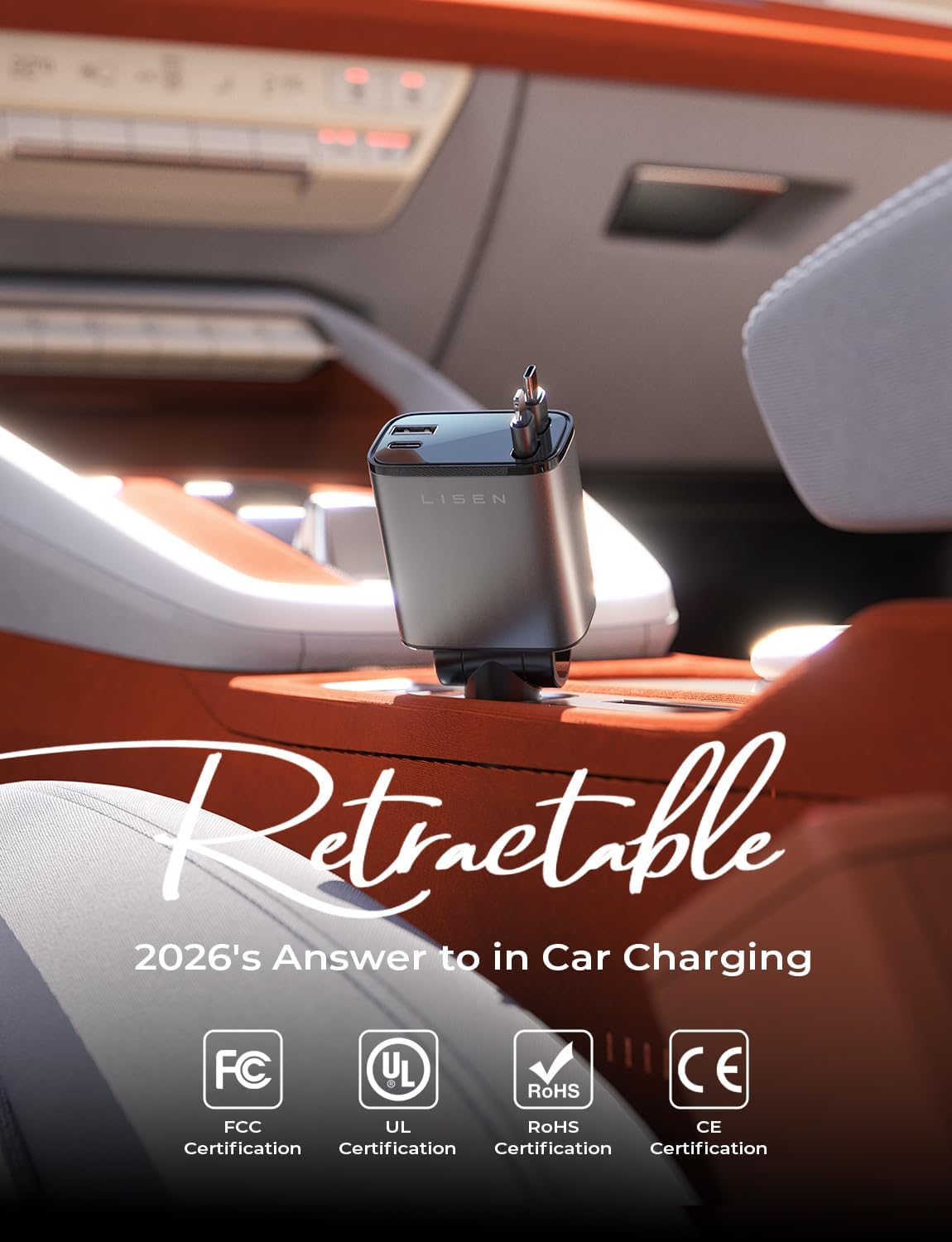 LISEN 84W Retractable Car Charger 4 in 1