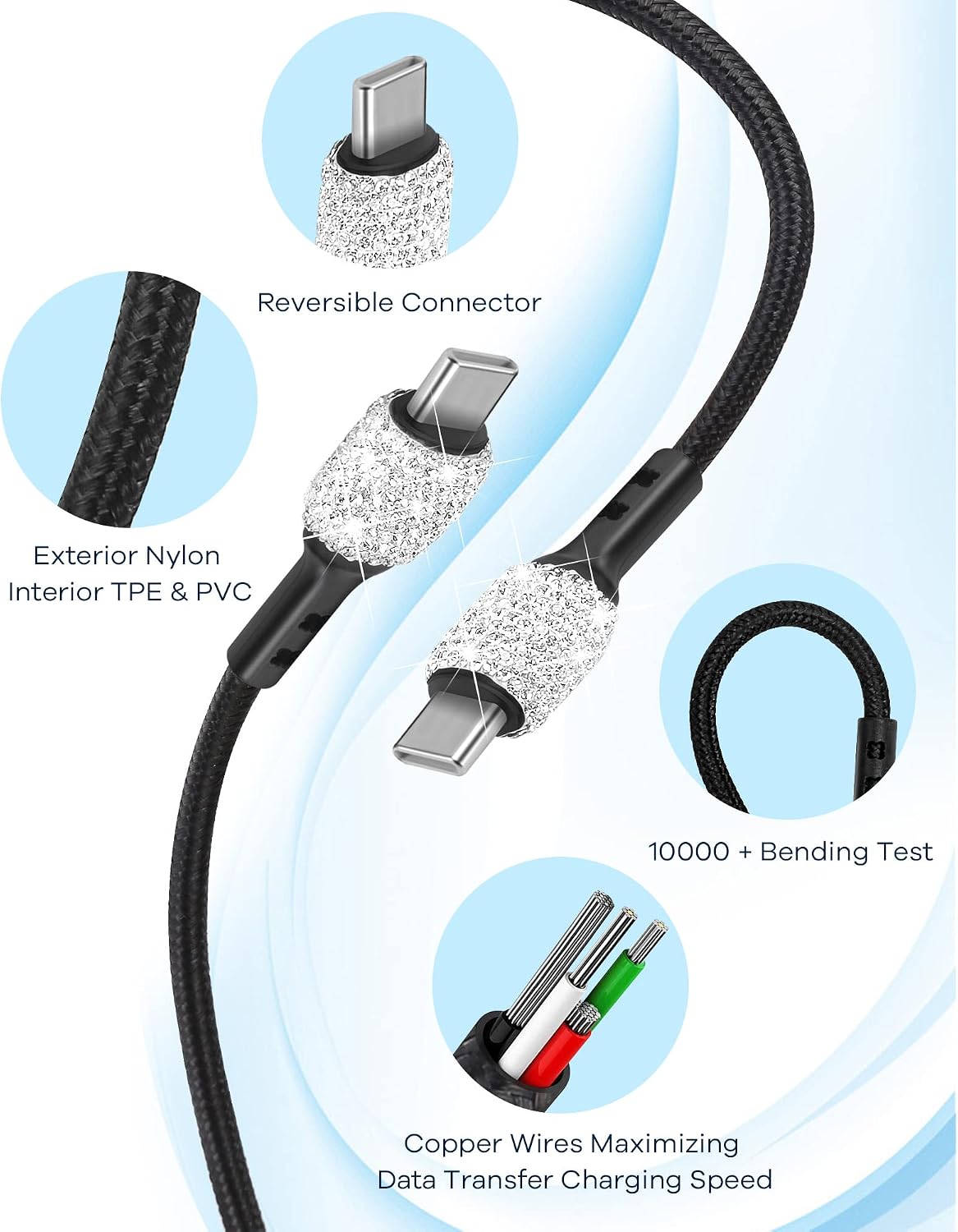 Bling Car Charger 48W Dual USB-C USB-A Fast Charging