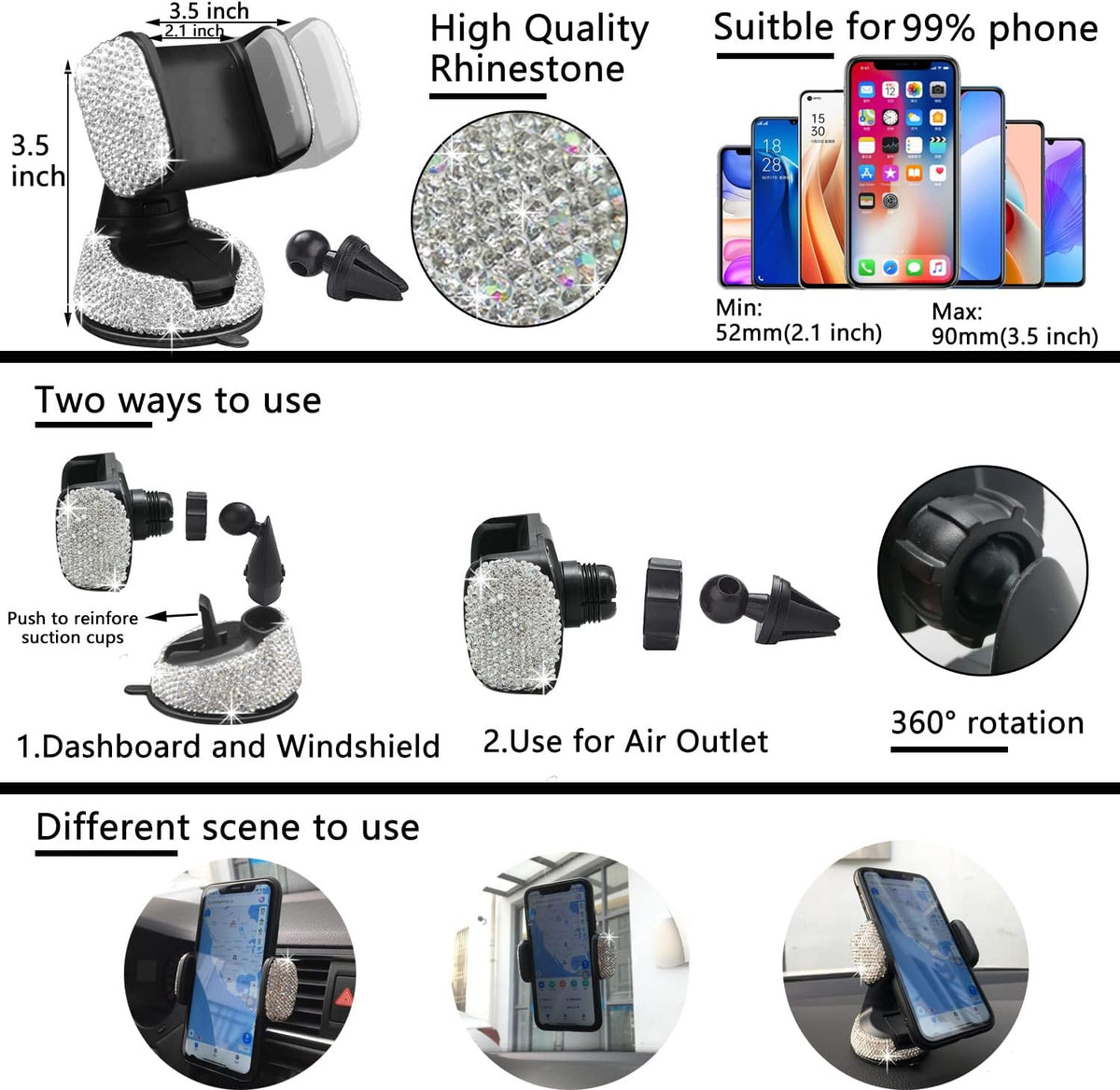 27 PCs Bling Car Accessories Set for Women