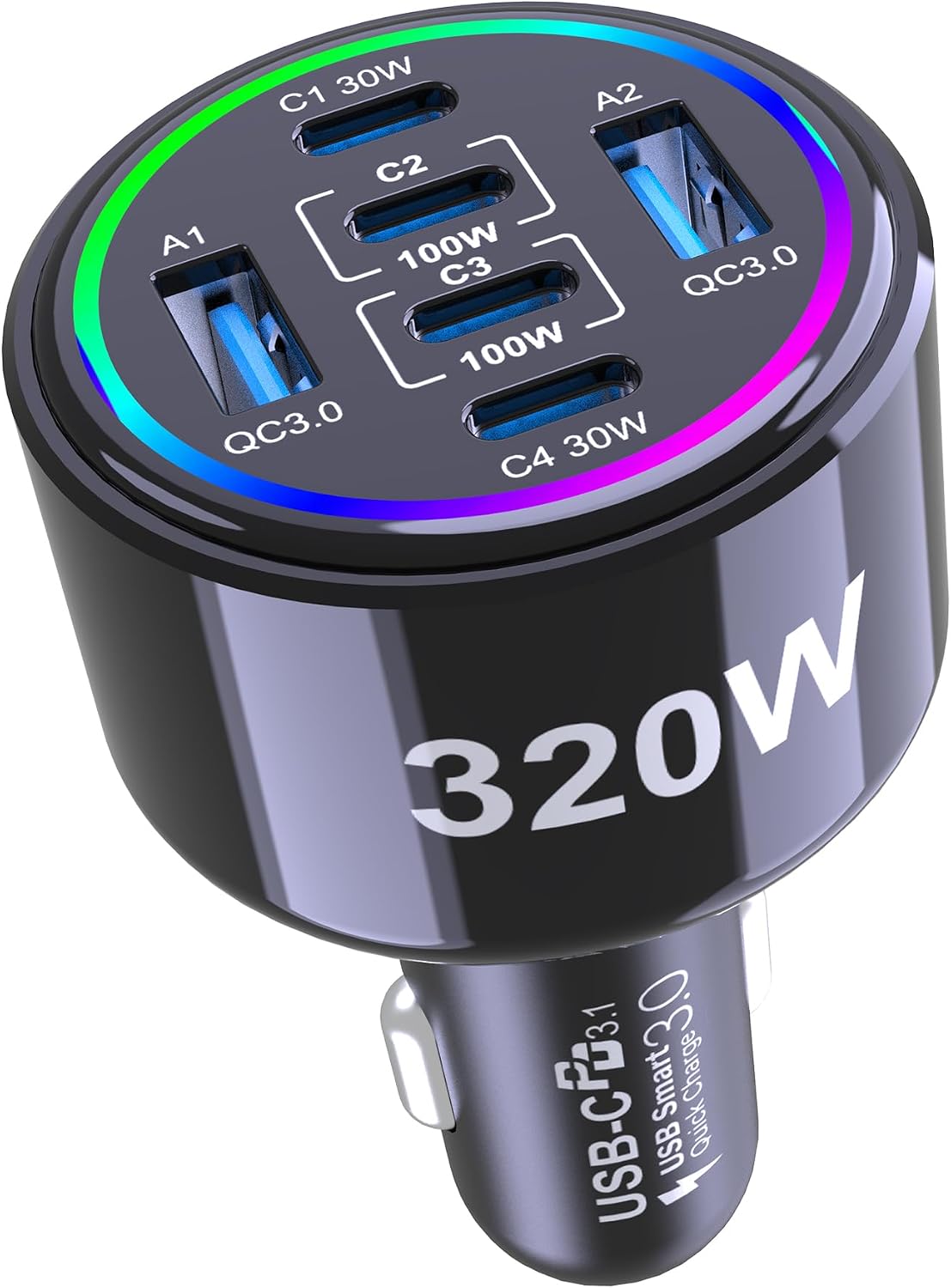 320W USB C Car Charger 6 Ports Type C