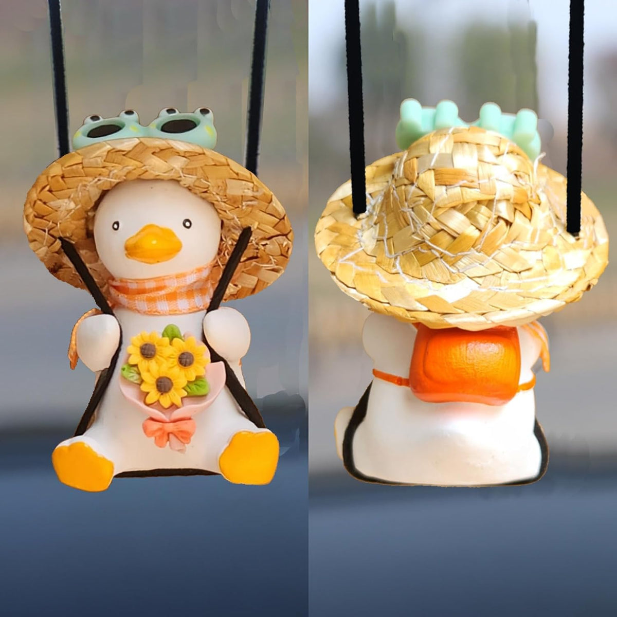 Swinging Duck Sunflower Rear View Mirror Hanging Ornament