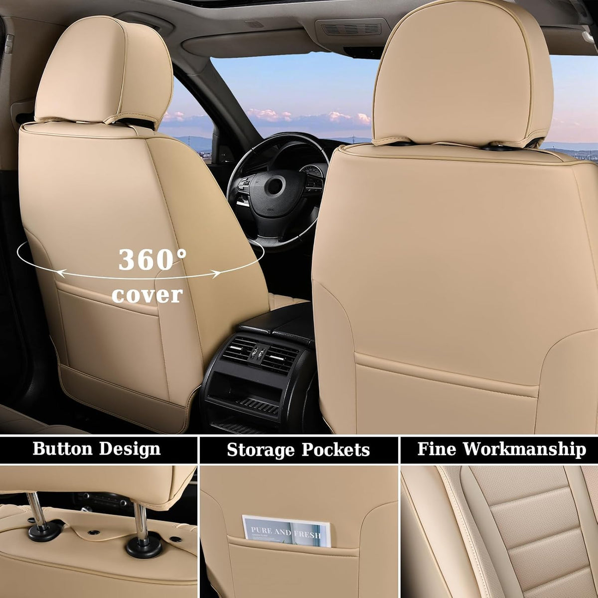 Coverado Nappa Leather Front Seat Covers 2-Pack Waterproof